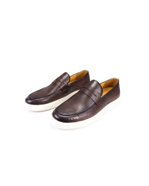 DARK BROWN FISH AND CALFSKIN BELGIAN SNEAKERS