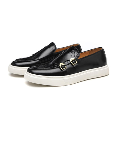 BLACK GOVERNORS FISH AND CALFSKIN MONKSTRAP SNEAKERS