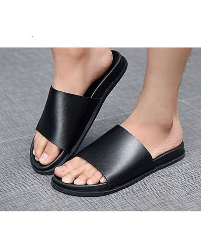 PURE BLACK LEATHER SLIDES - GOVERNORS