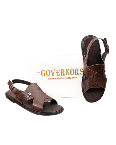 Brown Skin Leather Mature Governors Sandals