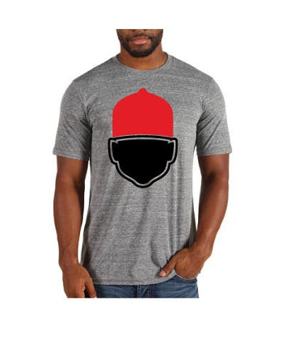 GREY RED HAT LOGO T-SHIRT