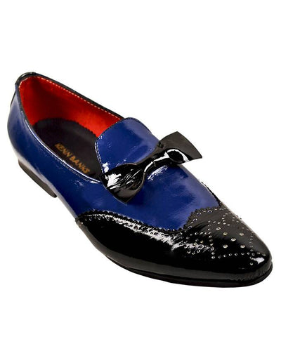 Mens Bowtie Brogues Loafers - Blue & Black