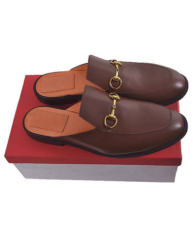 BROWN LEATHER HORSEBIT HALF SHOE