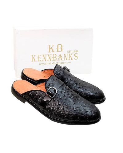 Kenn Banks Men Ostrich Skin Mule - Black