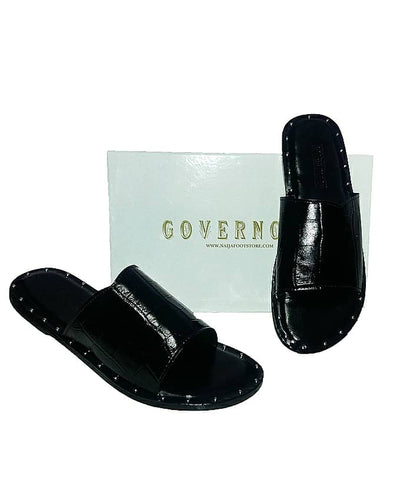 GOVERNORS STUDDED ALLIGATOR SKIN COVER SLIPPERS - BLACK