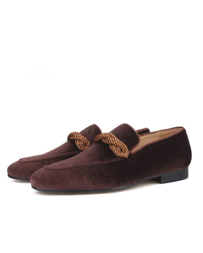 Men Suede Weaved Tassel Loafers - Brown