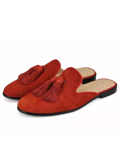 SENIOR MEN RED SUEDE TASSEL MULE