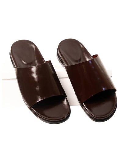 DARK BROWN LEATHER SLIDES - GOVERNORS