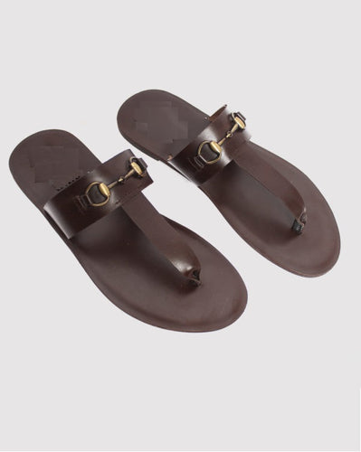 T-way Leather Horsebit Slippers - Brown