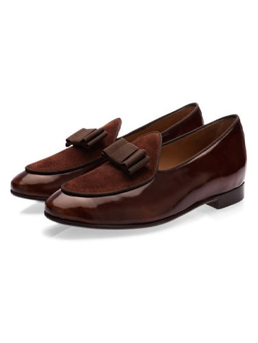 Brown Belgin Loafers with suede and bow tie detail for Men