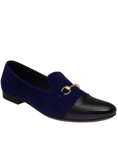 Blue Suede with patent leather and horsebit