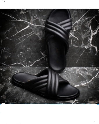 Men Pattern Black Palm Slippers