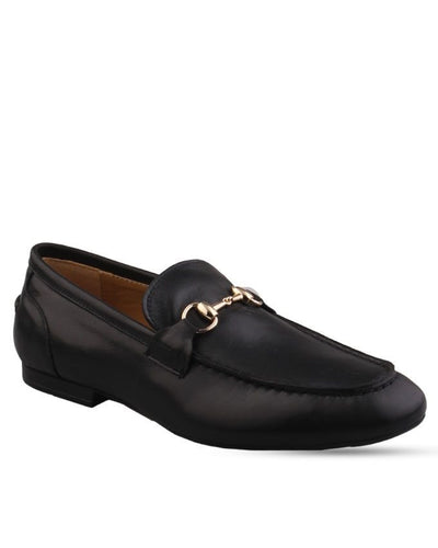 Black Loafers shoes with Horsebit chain detail